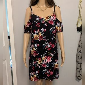 Express Black Floral Cold Shoulder Mini Dress